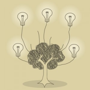 Tree of Ideas, a sketch of a tree with lightbulbs rising from it