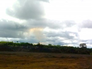 View from above Pahoa Community Center on Sept 15, 2014, with clouds and yellow smoke on the horizon