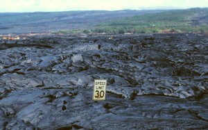 30 mph speed limit sign encased in lava