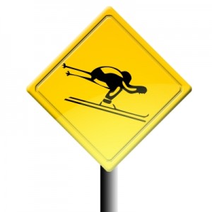 Yellow sign with downhill skier