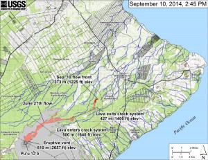 USGS map showing Kilauea flow into lower Puna