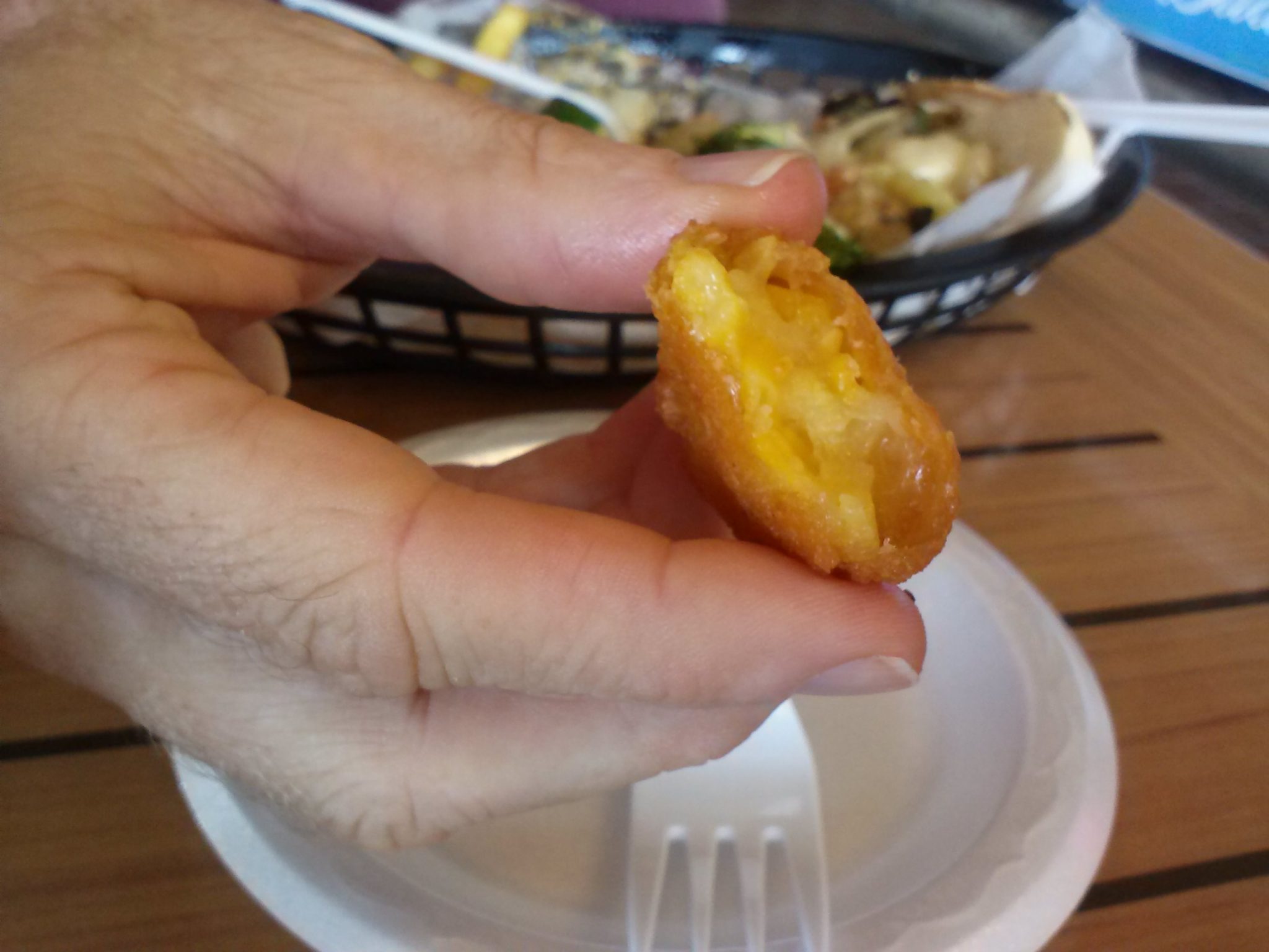 Close-up of fried Corn nuggets, Riverside Cafe, St Mark's, FL