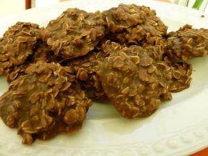 Chocolate, peanut butter, oatmeal no bake cookies by Jaydoo on wikimedia commons