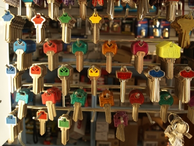 Rows of keys hanging on hooks