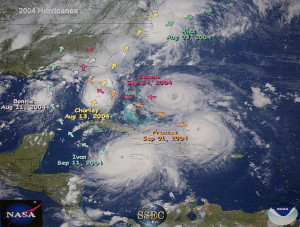 NOAA map graphic illustrates the active 2004 Hurricane season in Florida