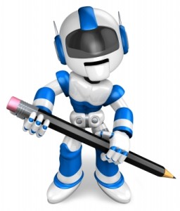 “The Writing With A Pencil A Blue Robot. 3d Robot Character” by Boians Cho Joo Young from freedigitalphotos.net