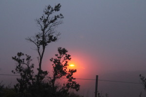 Lava lake with fog from Jaggar Museum by Judy K. Walker