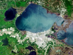 Landsat image of Lake Pontchartrain by NASA from http://earthobservatory.nasa.gov/Newsroom/NewImages/Images/landsat_new_orleans_nfl_lrg.jpg