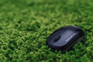 Computer mouse on green carpet by Patryk Dziejma