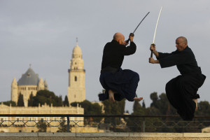 Yossi Sharif (R) is an authorized Ninjutsu instructor who runs The Akban School of Martial Arts which was founded in 1985 that teaches Budo Ninjutsu, Capoeira, Judo, Traditional weapons, Brazilian Jiu-Jitsu and Aikido. Dec. 9 2009. Poto by Nati