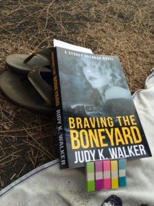 Paperback proof for "Braving the Boneyard" on an East Hawaiian beach