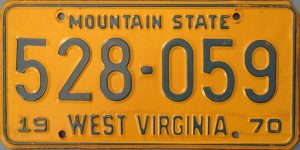 1970 West Virginia license plate By Absecon 49 (Own work) [CC BY-SA 4.0, via Wikimedia Commons