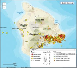 Screen capture of USGS map of Hawaii earthquakes on May 4, 2018