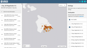 Screenshot of USGS earthquake listings in Hawaii on May 5, 2018