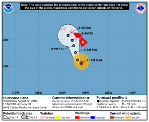 NOAA Central Pacific Hurricane Center predicted track for Hurricane Lane on August 22, 2018