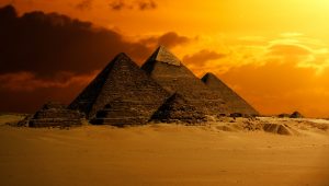 Egyptian pyramids at sunset